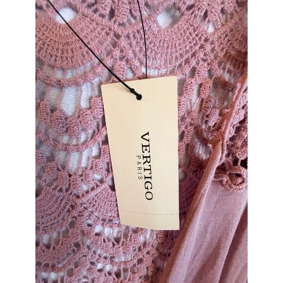 Vertigo Paris Blush Pink Lace Crochet Open Front Cardigan Duster Size M NWT $160 - Picture 5 of 11